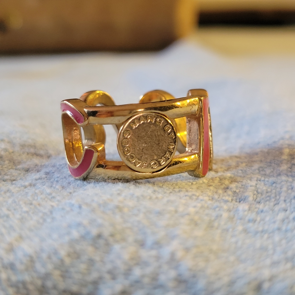 Gold And Red Script Ring - image 3